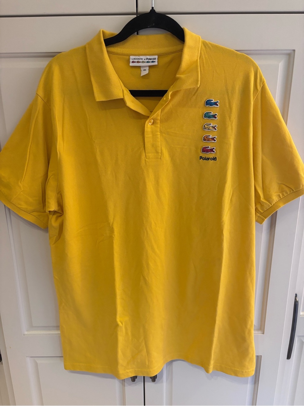 Lacoste Men Bright Yellow Polo with Multicolor Crocodile Logos Polaroid edition
